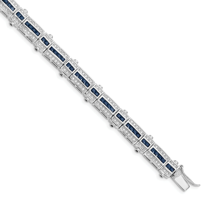 Silver Polish Sapphire Cubic Zirconia Bracelet