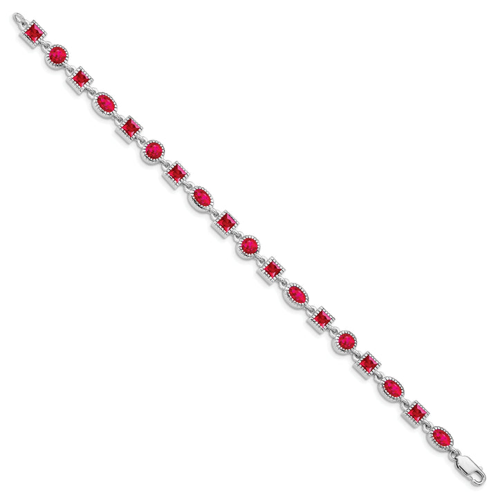 Silver Polished Texture Finish Ruby Bracelet