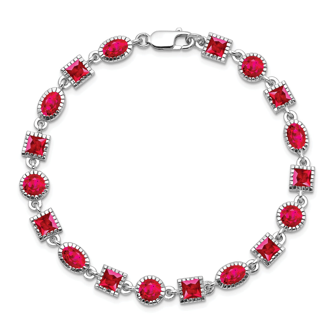 Silver Polished Texture Finish Ruby Bracelet