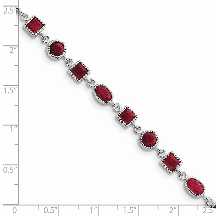 Silver Polished Texture Finish Ruby Bracelet