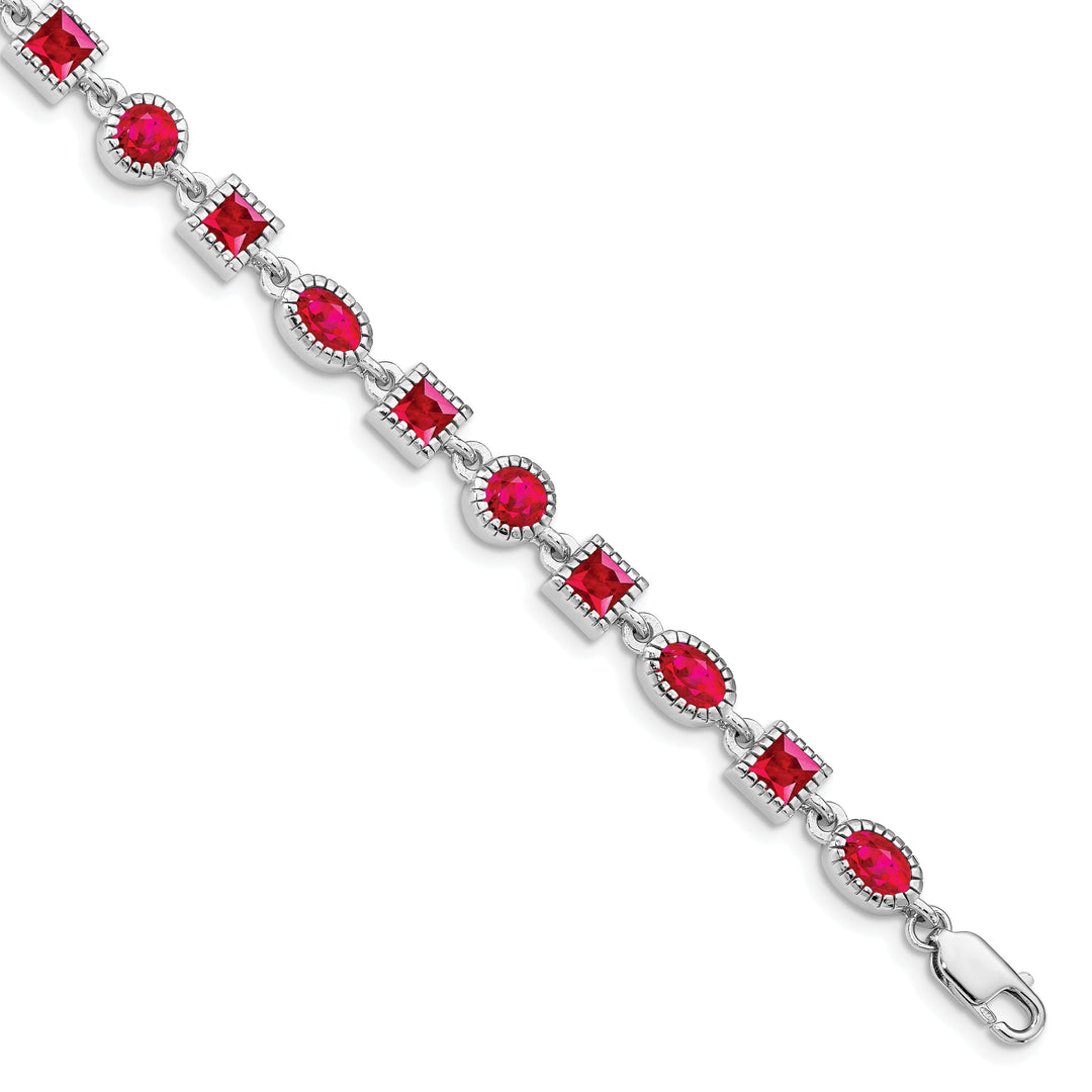 Silver Polished Texture Finish Ruby Bracelet