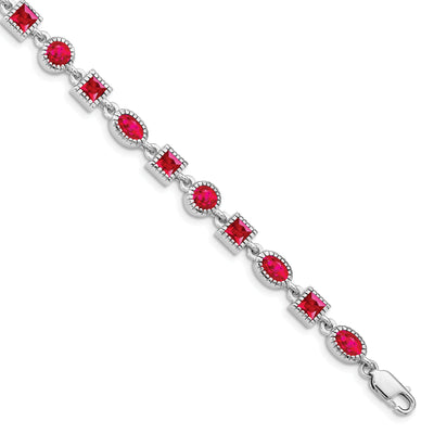Silver Polished Texture Finish Ruby Bracelet at $ 188.96 only from Jewelryshopping.com
