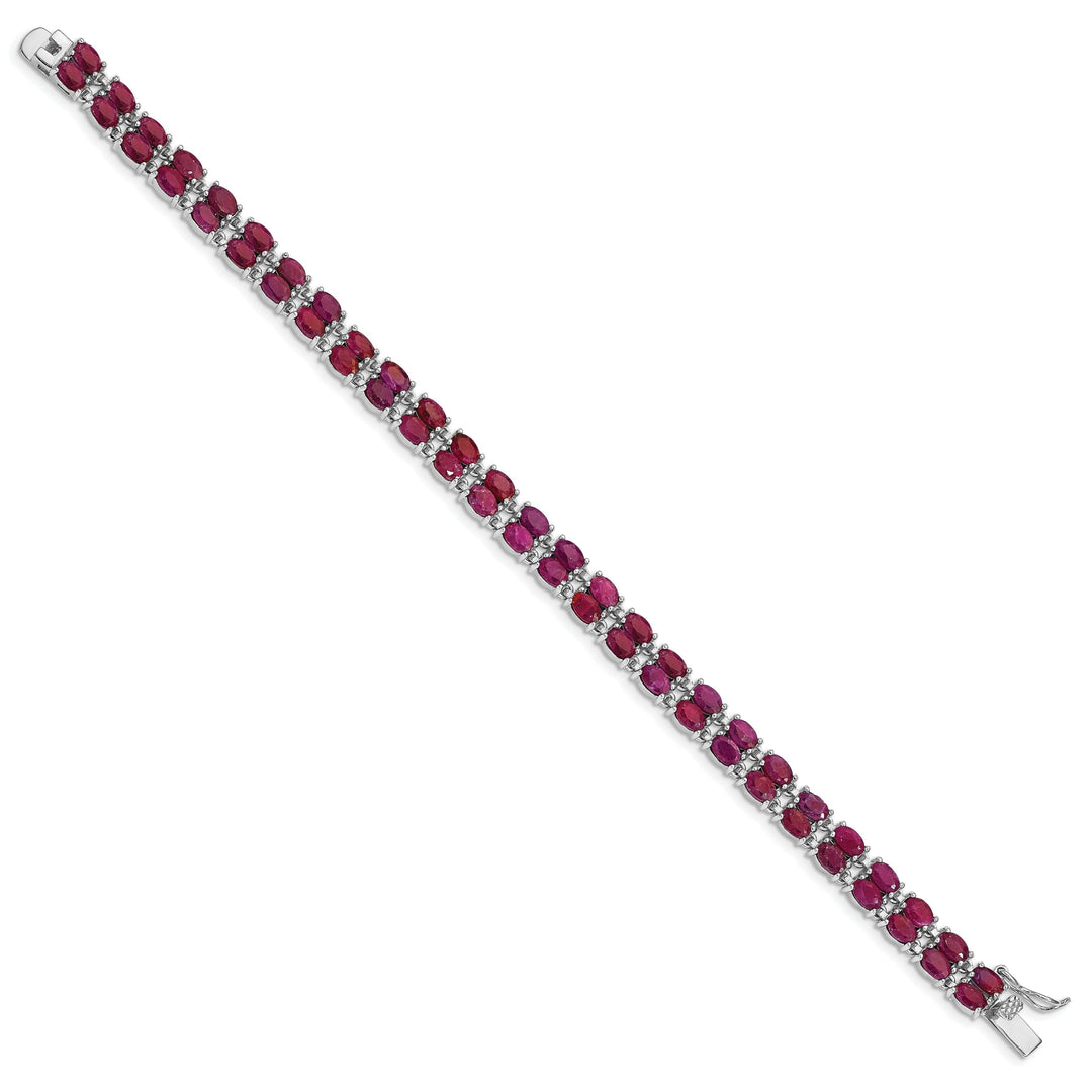 Sterling Silver Polished Rhodium Ruby Bracelet