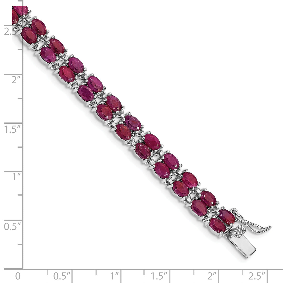 Sterling Silver Polished Rhodium Ruby Bracelet