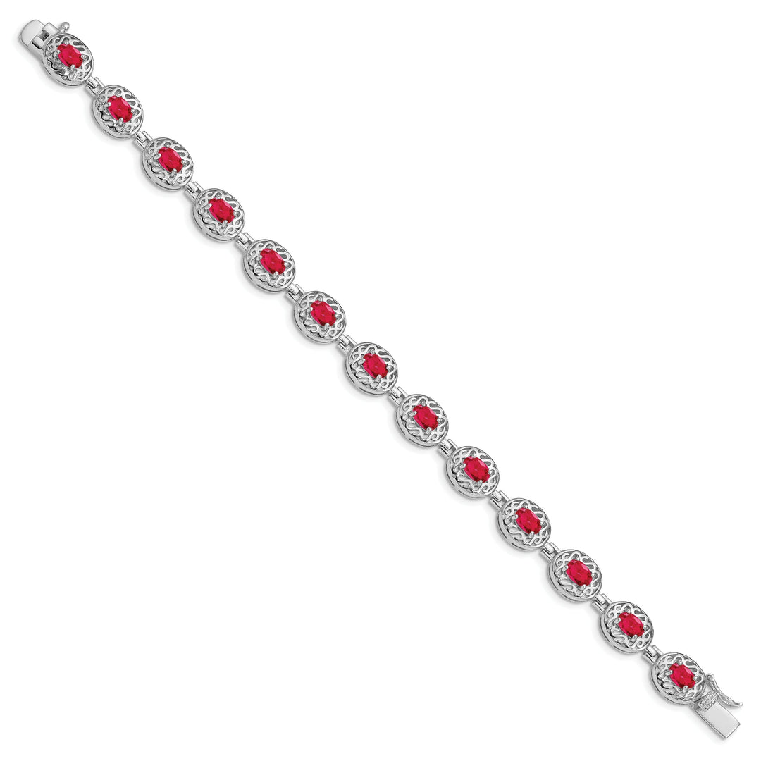 Silver Polished Finish Rhodium Ruby Bracelet