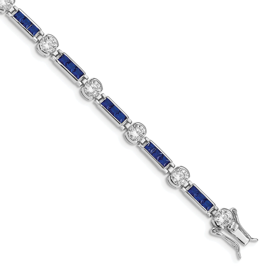 Silver Polished Blue and Clear C.Z Bracelet