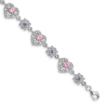 Silver Pink Clear Cubic Zirconia Heart Bracelet at $ 132.11 only from Jewelryshopping.com