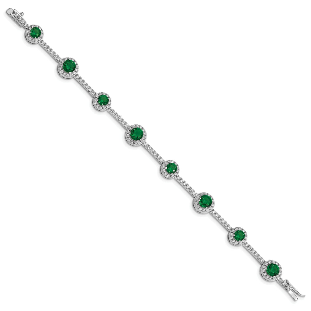 Silver Polished Green and Clear C.Z Bracelet