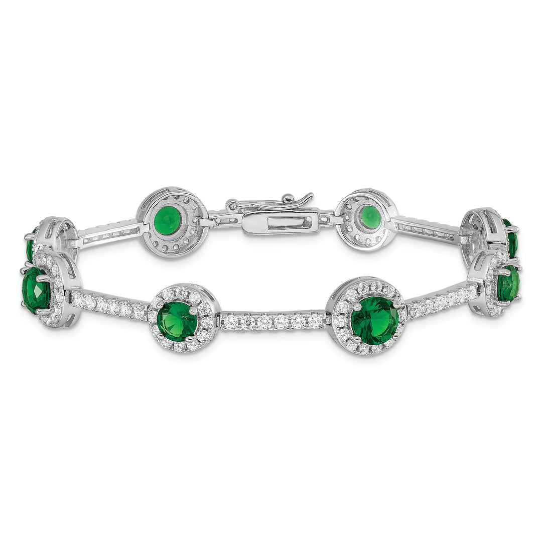 Silver Polished Green and Clear C.Z Bracelet