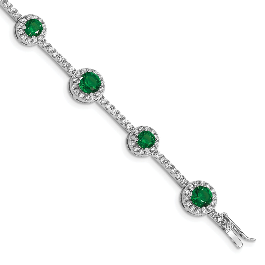 Silver Polished Green and Clear C.Z Bracelet