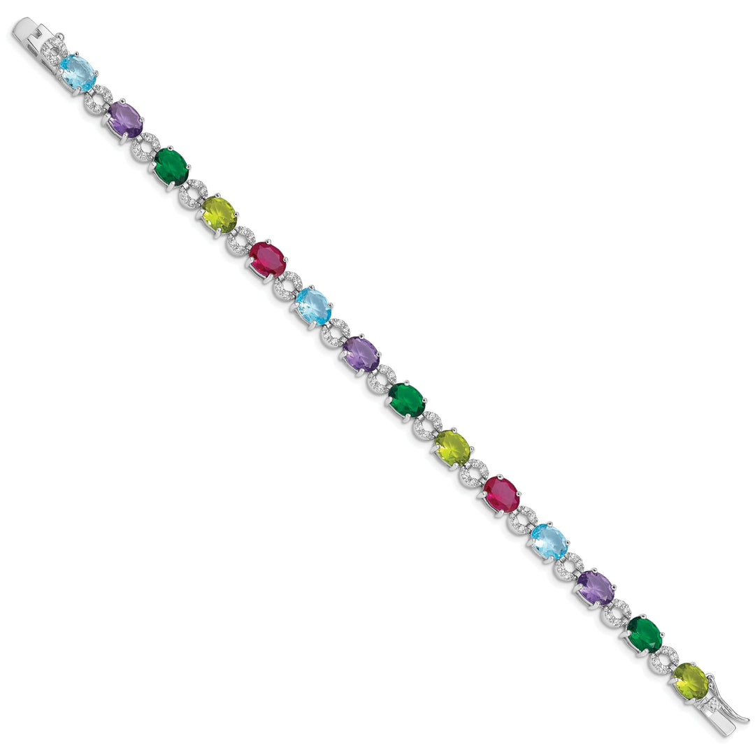 Silver Polish Finish Multicolored C.Z Bracelet