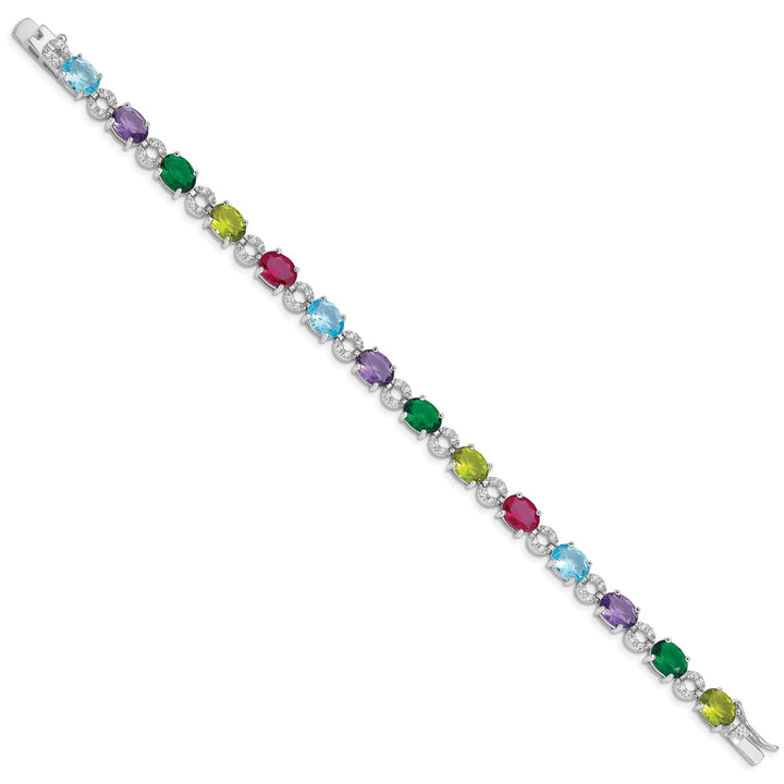 Silver Polish Finish Multicolored C.Z Bracelet