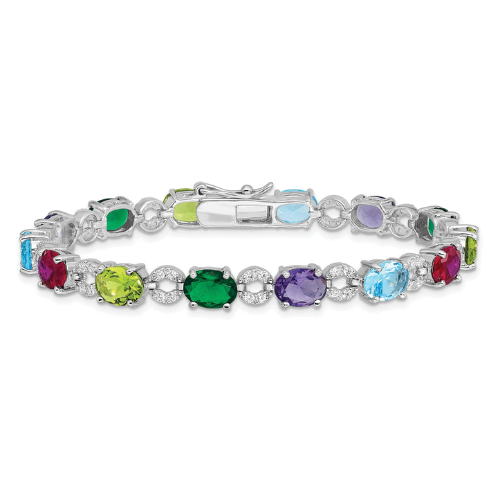 Silver Polish Finish Multicolored C.Z Bracelet