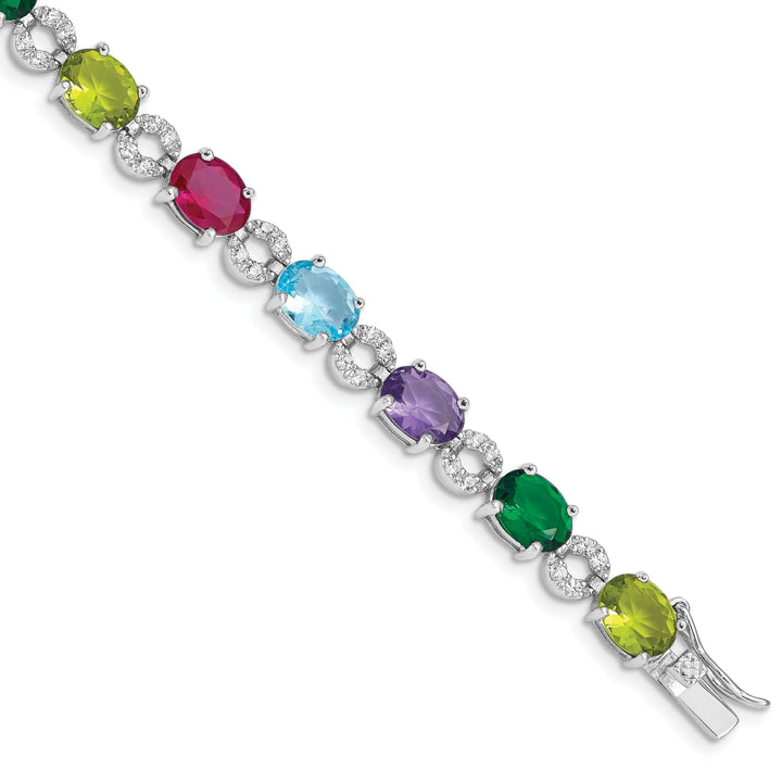 Silver Polish Finish Multicolored C.Z Bracelet