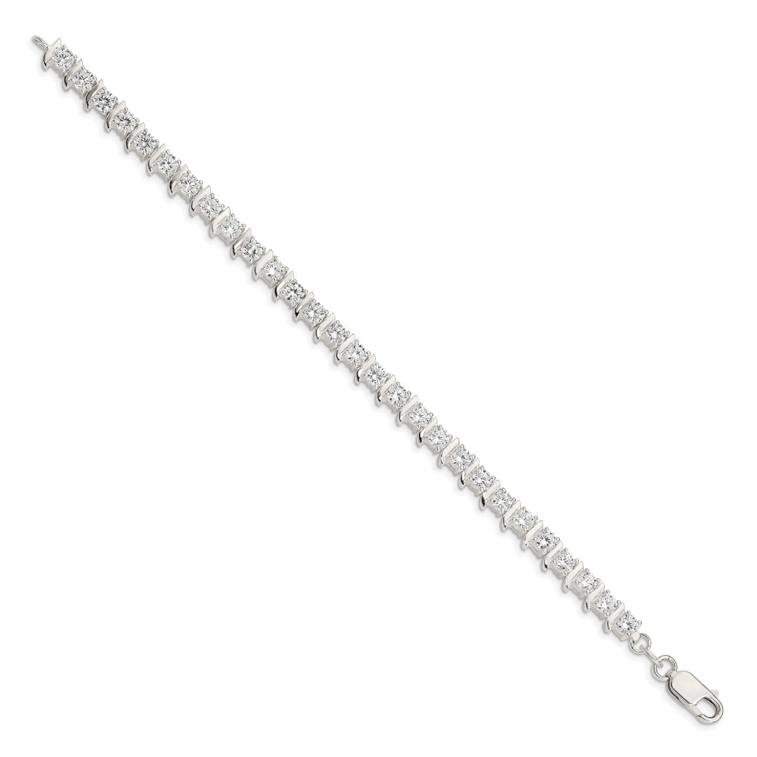 Silver Polish Finish CZ Fancy Polished Bracelet