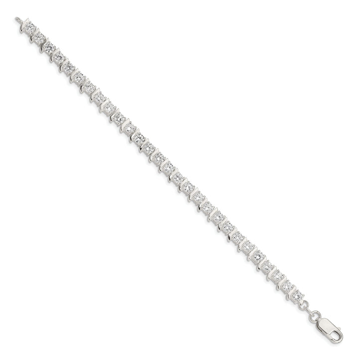 Silver Polish Finish CZ Fancy Polished Bracelet