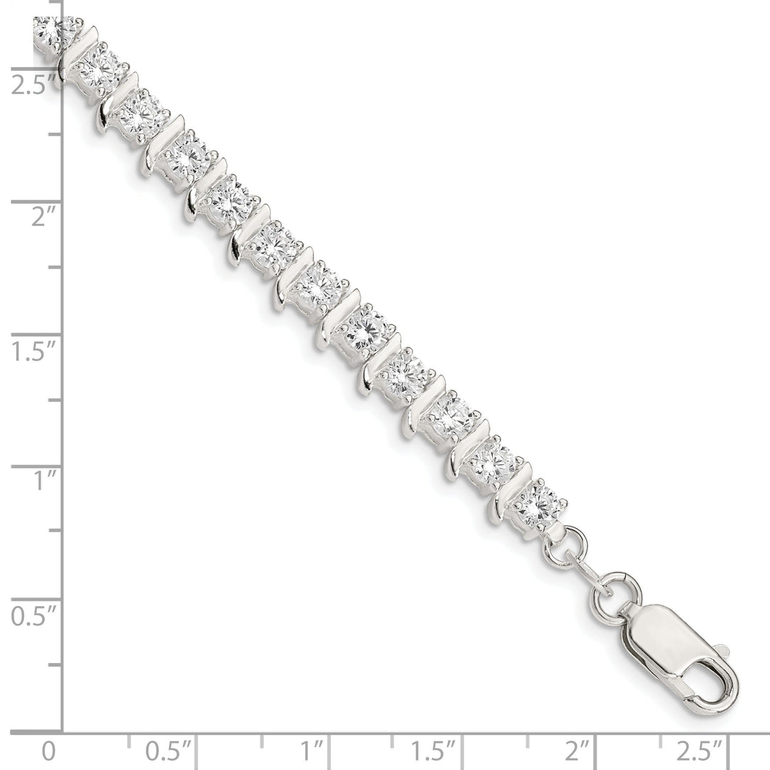 Silver Polish Finish CZ Fancy Polished Bracelet