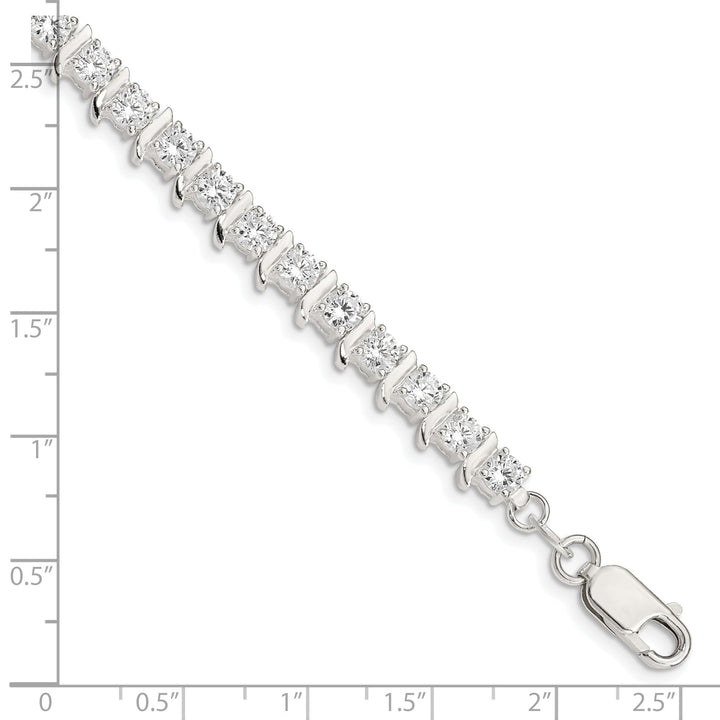 Silver Polish Finish CZ Fancy Polished Bracelet
