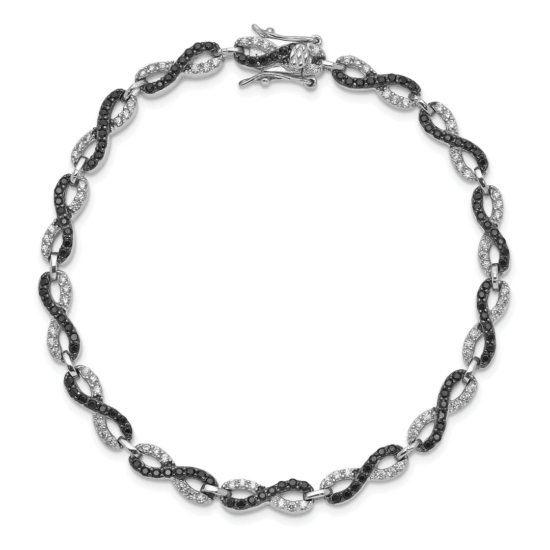 Silver Black and White C.Z Small Link Bracelet