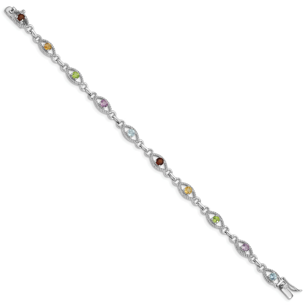 Silver Genuine Multicolored Gemstone Bracelet
