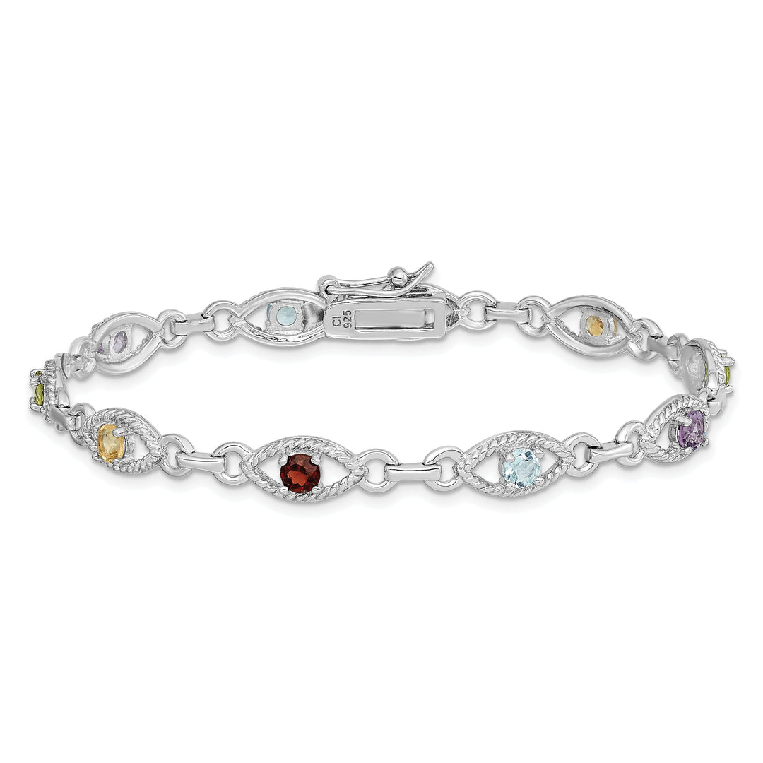 Silver Genuine Multicolored Gemstone Bracelet