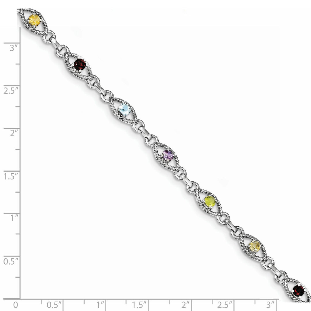 Silver Genuine Multicolored Gemstone Bracelet