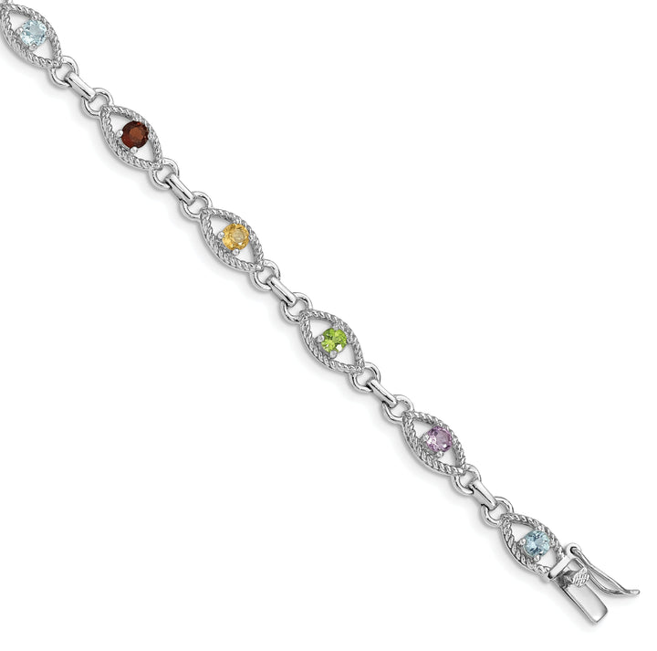 Silver Genuine Multicolored Gemstone Bracelet