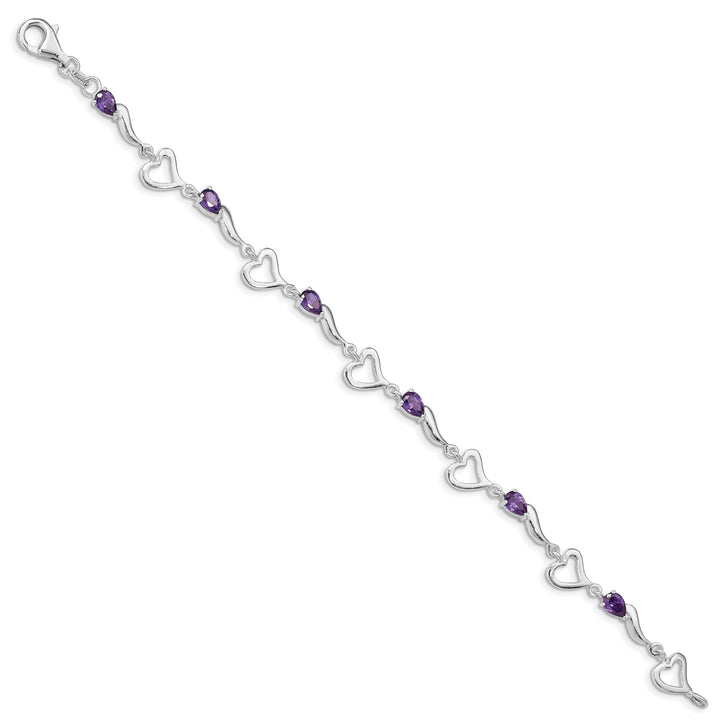 Silver Amethyst Gemstone Fancy Heart Bracelet