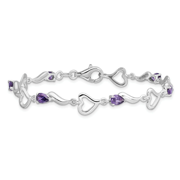 Silver Amethyst Gemstone Fancy Heart Bracelet