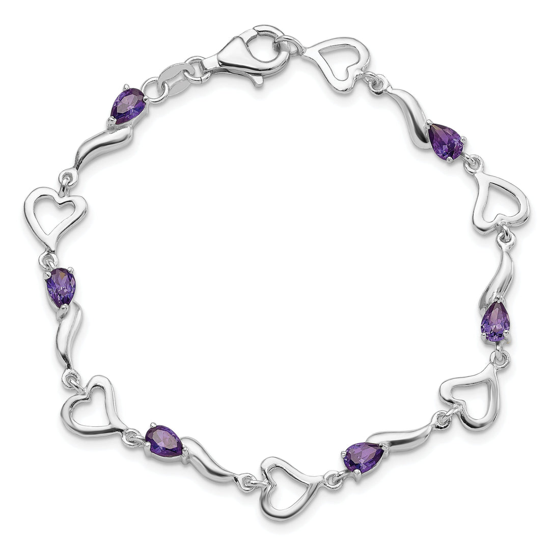 Silver Amethyst Gemstone Fancy Heart Bracelet