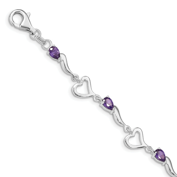 Silver Amethyst Gemstone Fancy Heart Bracelet