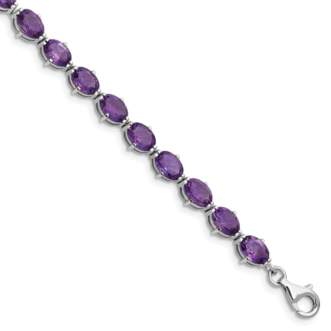 Silver Genuine Amethyst Gemstone Bracelet