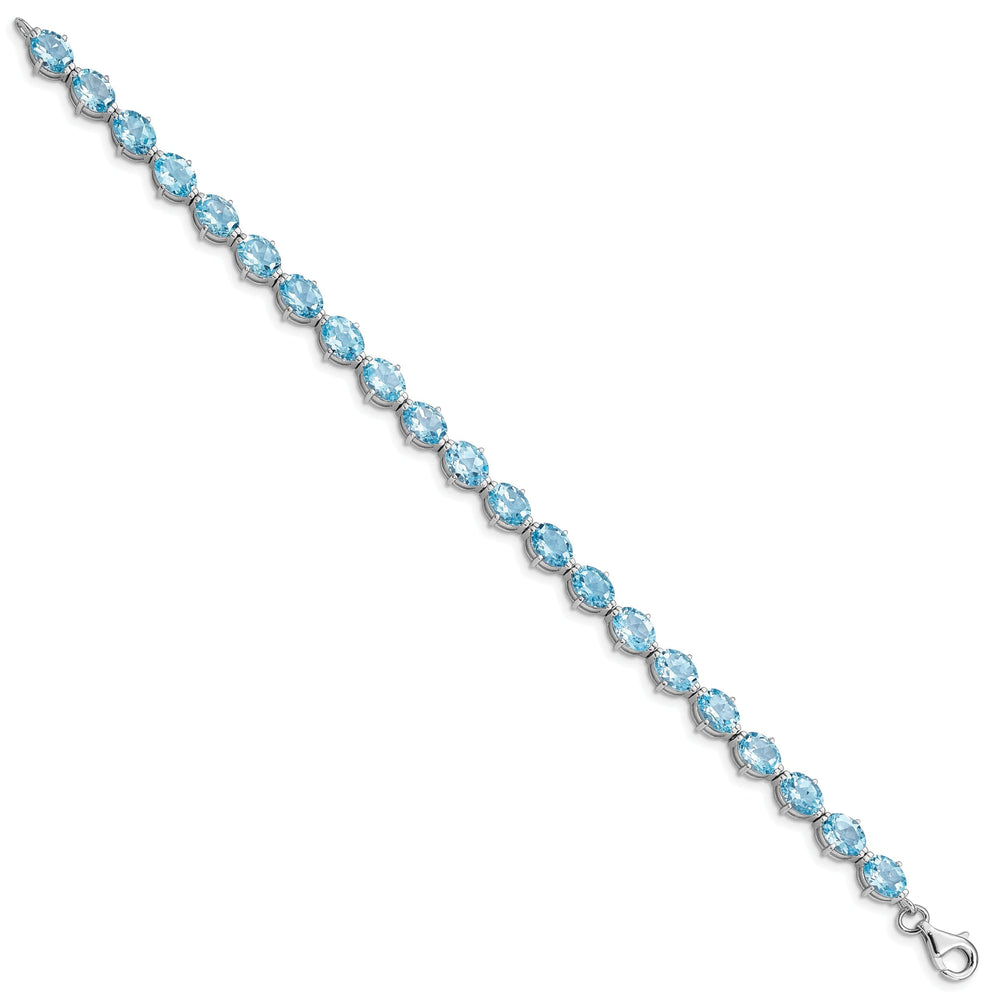 Silver Polished Blue Topaz Gemstone Bracelet