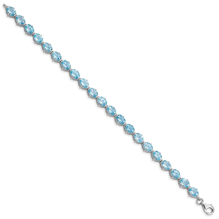 Silver Polished Blue Topaz Gemstone Bracelet
