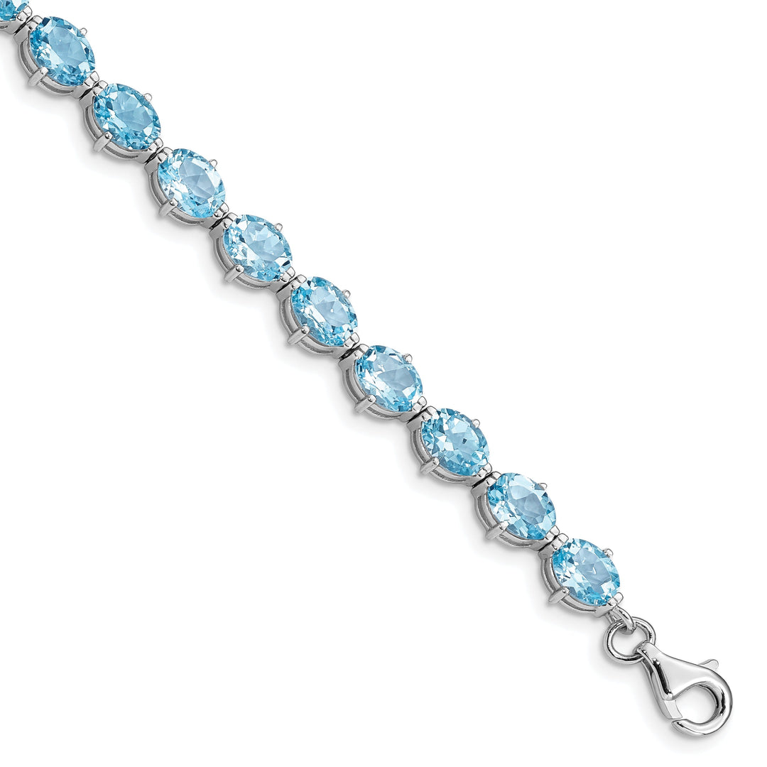 Silver Polished Blue Topaz Gemstone Bracelet