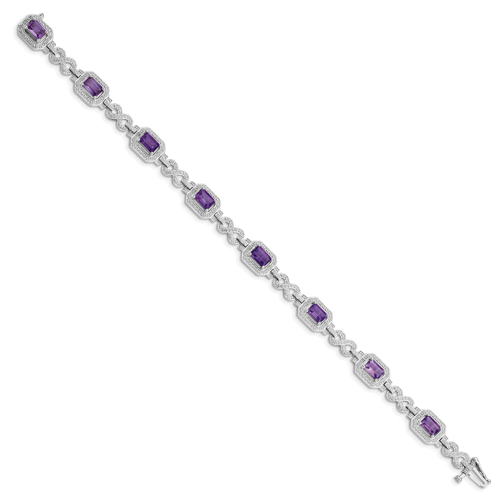 Silver Diamond Amethyst Gemstone Bracelet