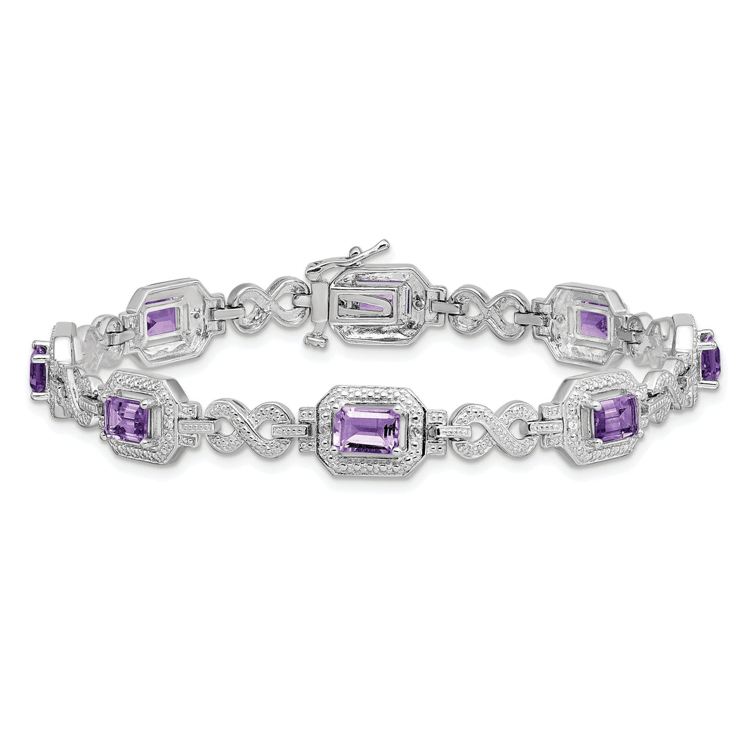 Silver Diamond Amethyst Gemstone Bracelet