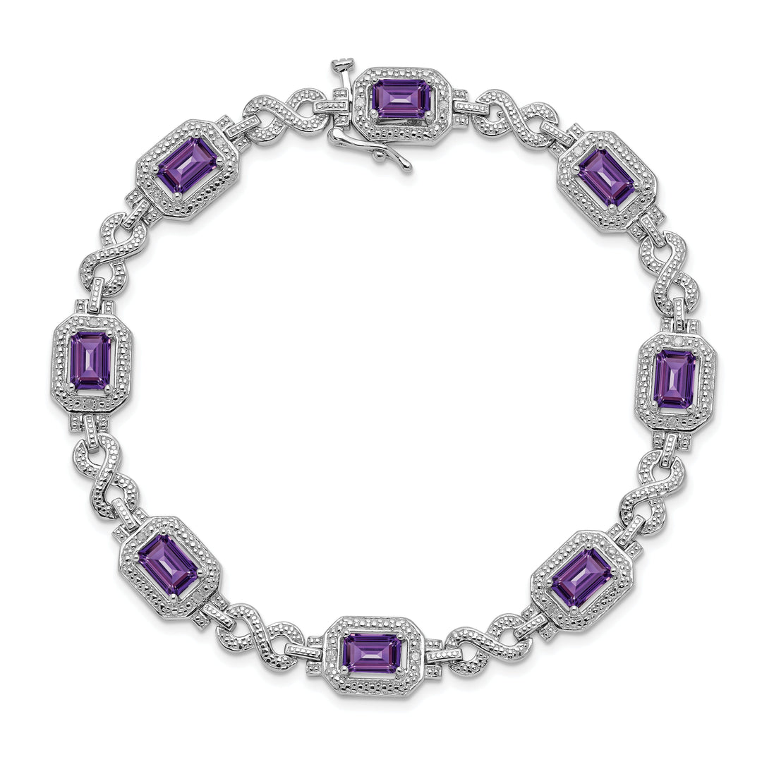 Silver Diamond Amethyst Gemstone Bracelet