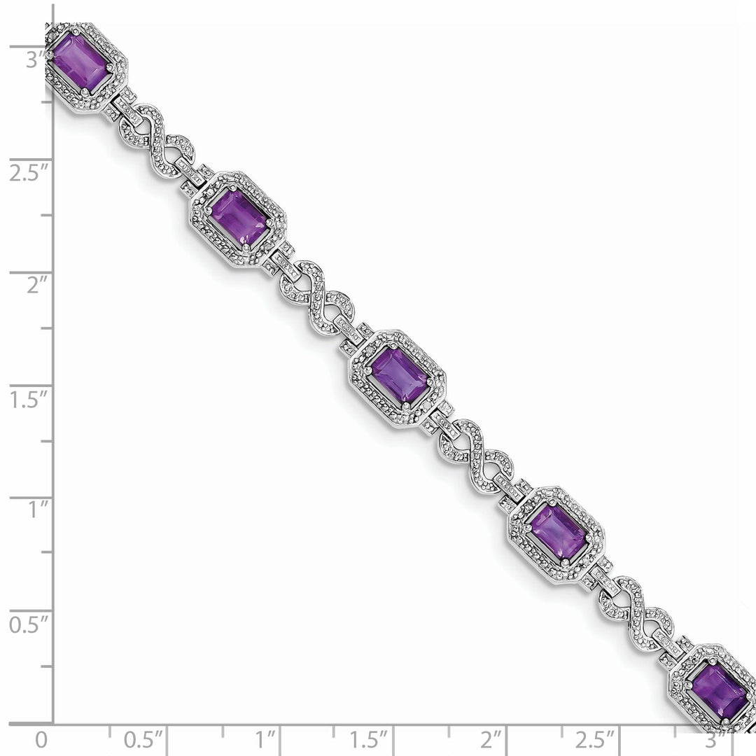 Silver Diamond Amethyst Gemstone Bracelet