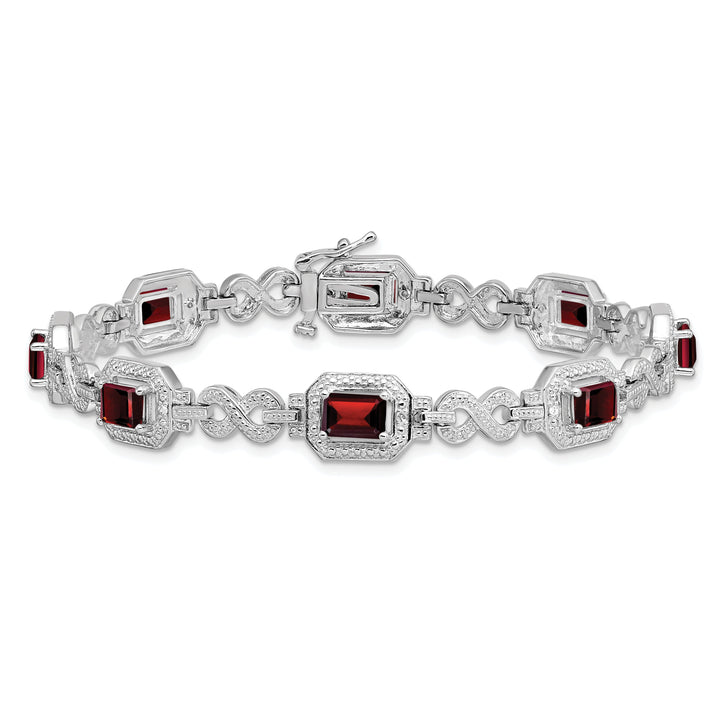 Silver Diamond Octagon Garnet Gemstone Bracelet