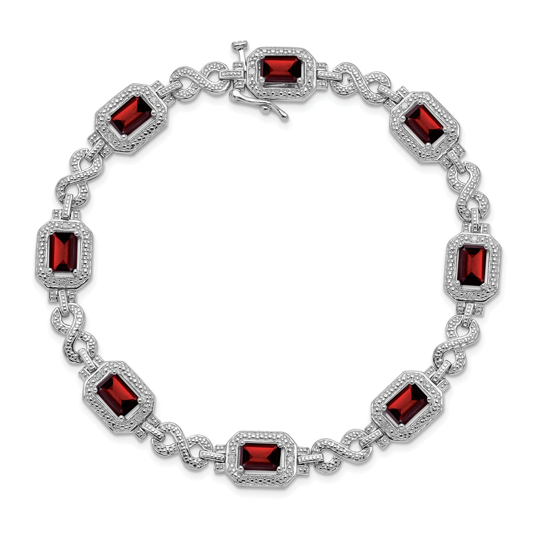 Silver Diamond Octagon Garnet Gemstone Bracelet