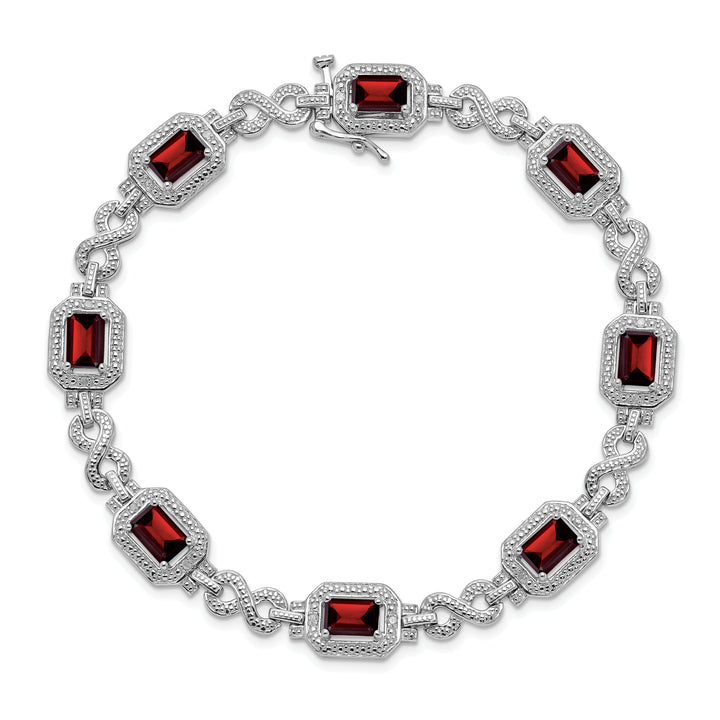 Silver Diamond Octagon Garnet Gemstone Bracelet