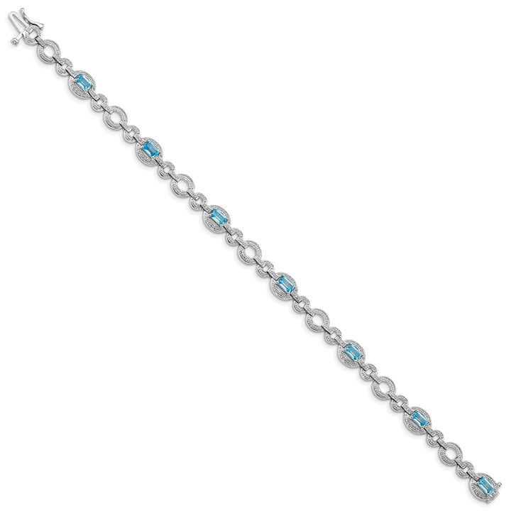 Silver Diamond BlueTopaz Gemstone Bracelet