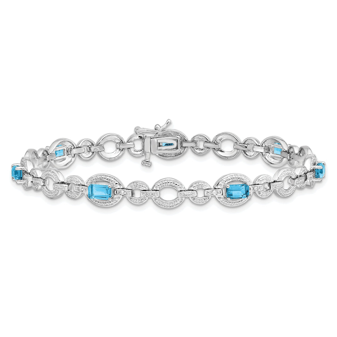 Silver Diamond BlueTopaz Gemstone Bracelet