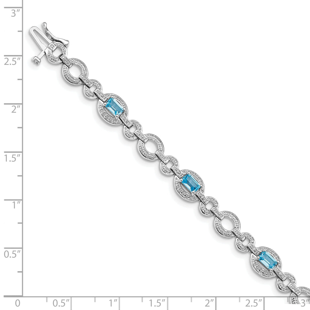 Silver Diamond BlueTopaz Gemstone Bracelet