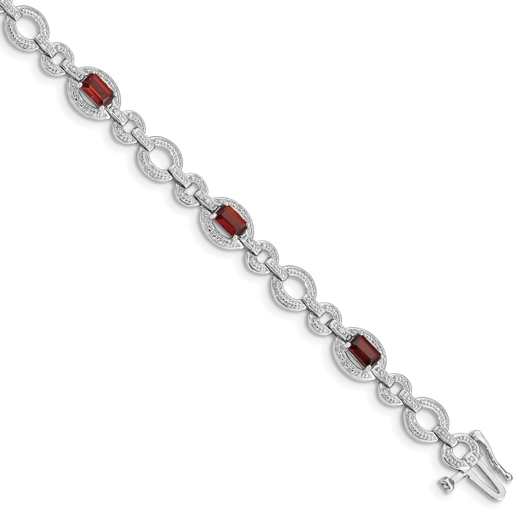 Silver Garnet Gemstone Oval Link Bracelet