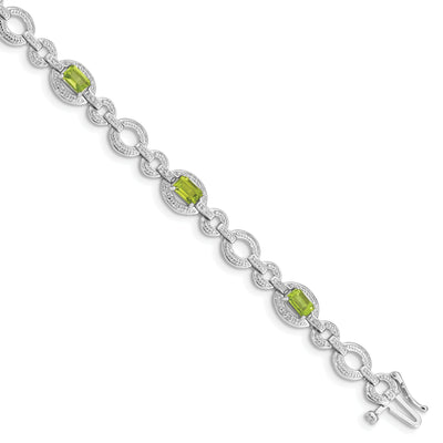 Silver Peridot Gemstone Diamond Bracelet at $ 192.68 only from Jewelryshopping.com