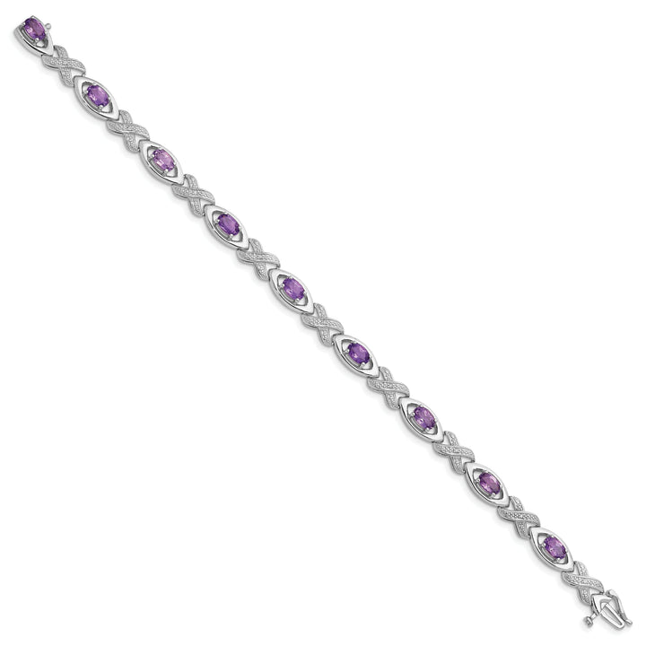 Silver Diamond Amethyst Gemstone Bracelet