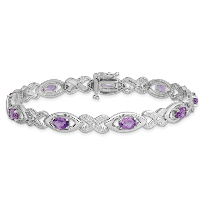 Silver Diamond Amethyst Gemstone Bracelet