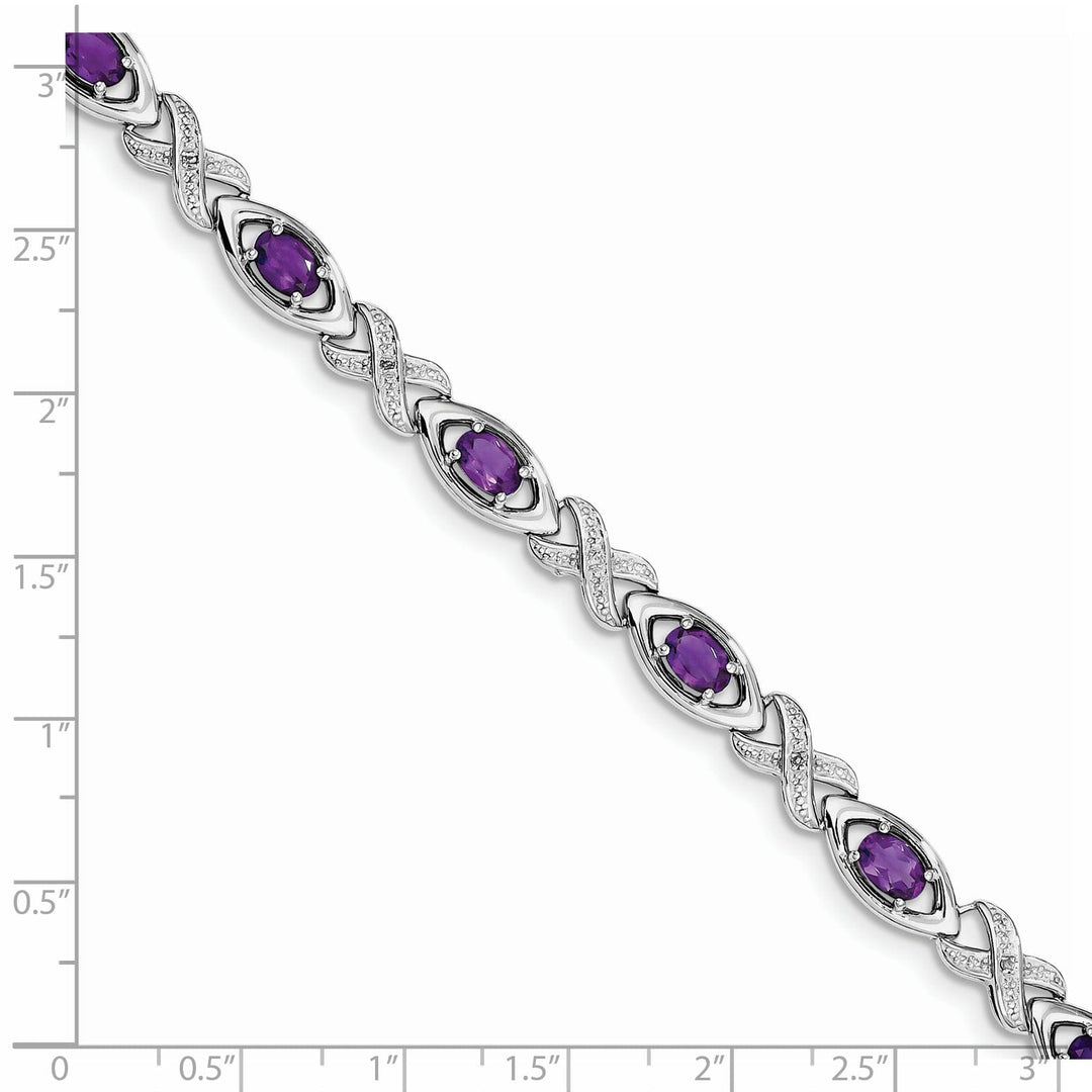 Silver Diamond Amethyst Gemstone Bracelet